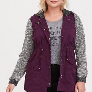 Torrid Burgundy Marled Mixed Media Anorak
